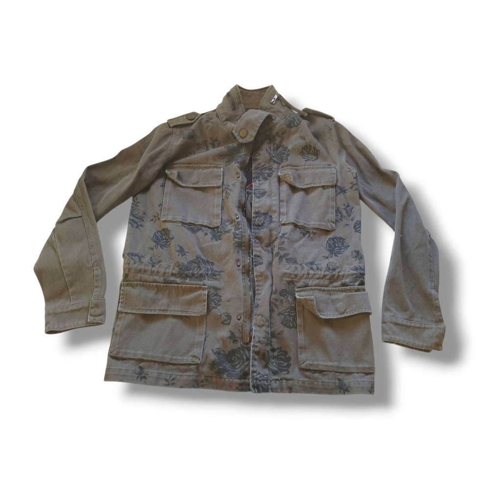 Signature8 | Olive Edgy Military Style Floral Embroidered Utility Jacket - Picture 3 of 12